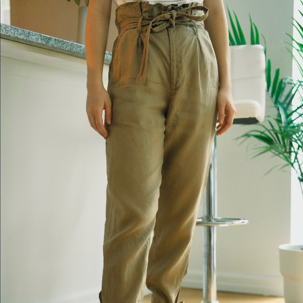 Reformation Linen Paper Bag Pants Sz 2 - Picture 2 of 5
